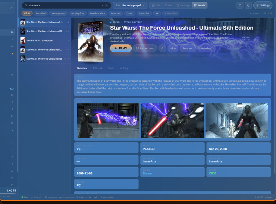 GameBox game details page with description, screenshots and release info